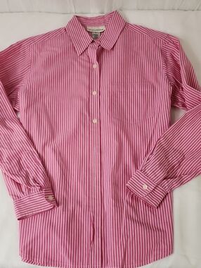 Evan Picone Pink and White Striped Button-Up Shirt